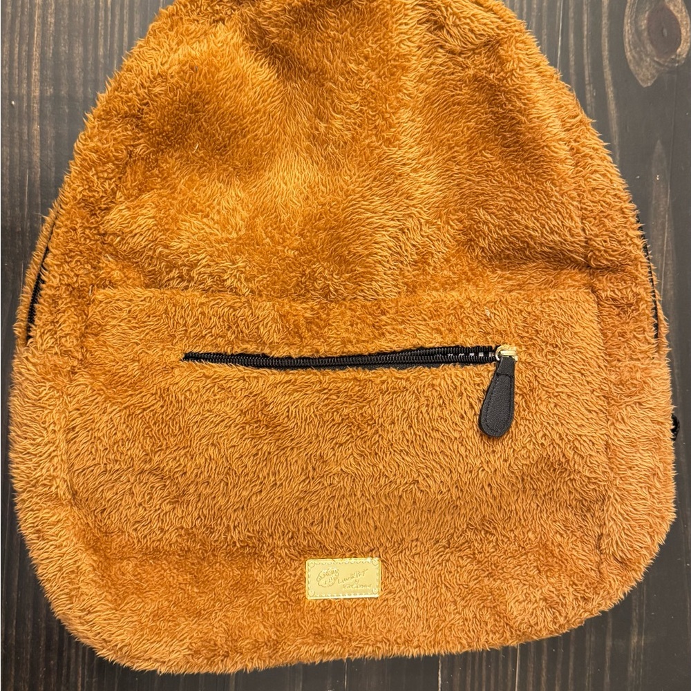 Betsey Johnson Furry Brown Backpack with bear hoodie